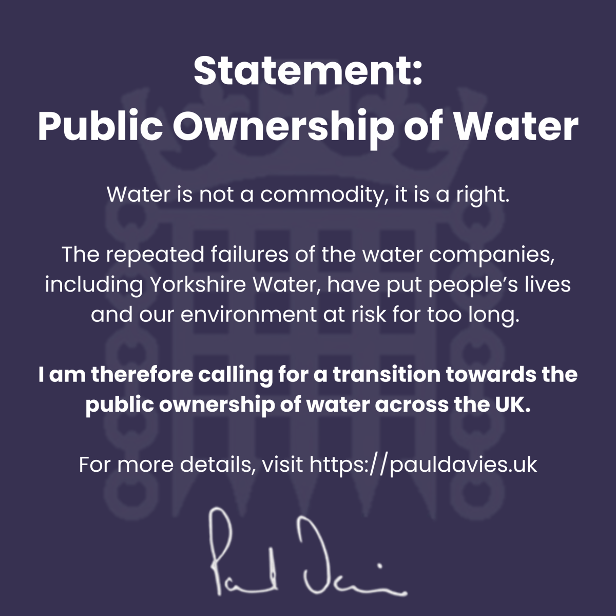 Statement: Public Ownership of&nbsp;Water