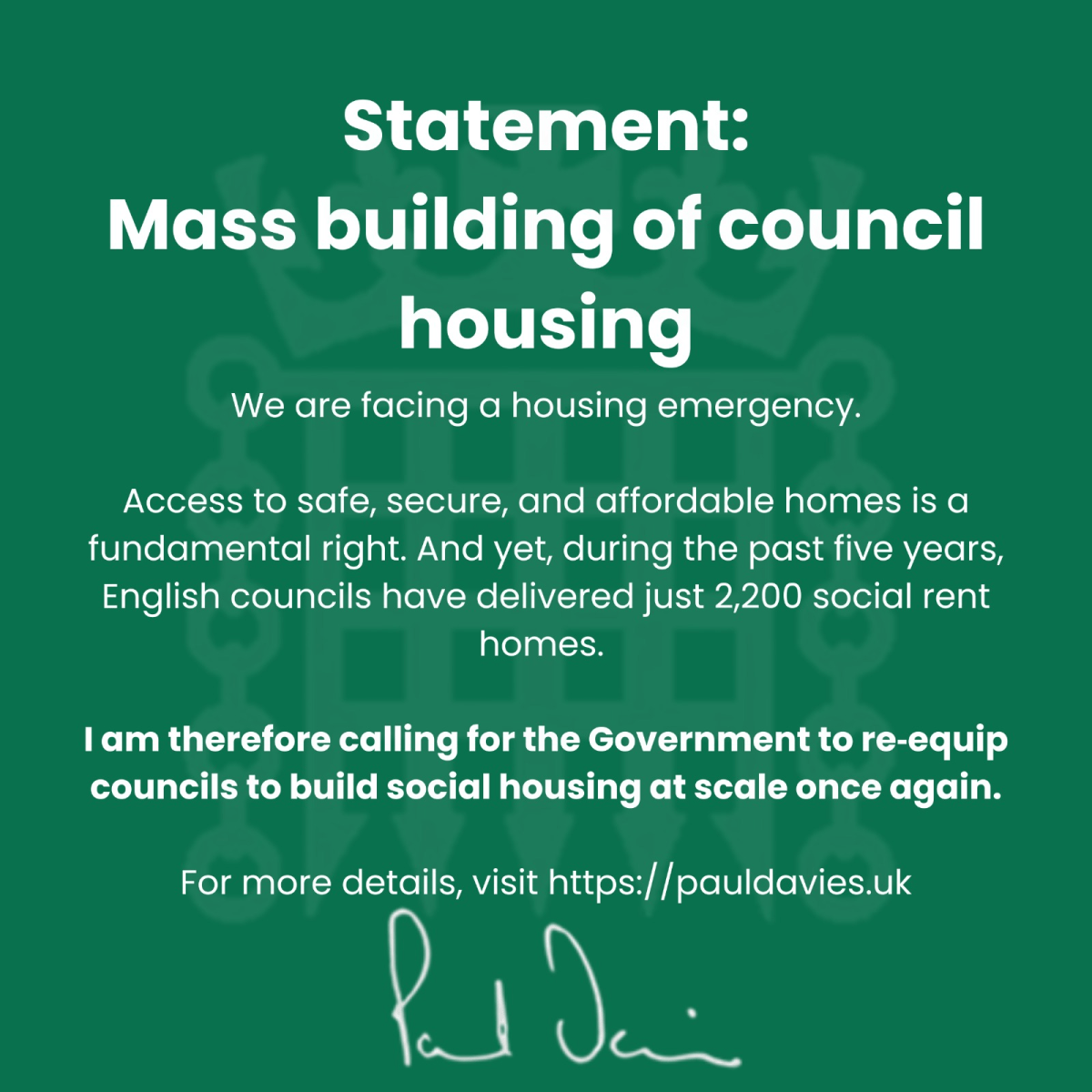 Statement: mass building of council&nbsp;housing